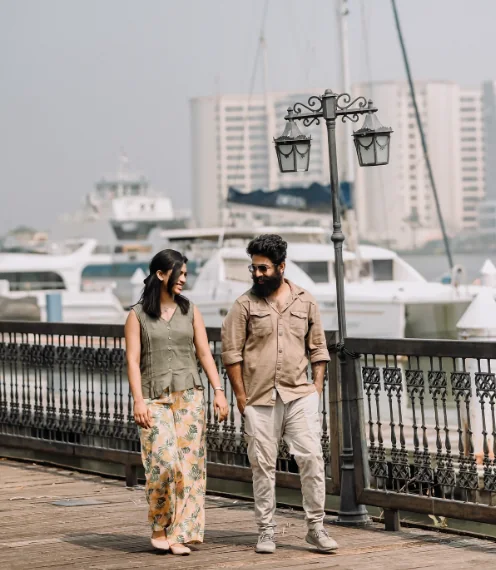 Aleena Gilbert and Althaf P Rasheed on a waterfront walk